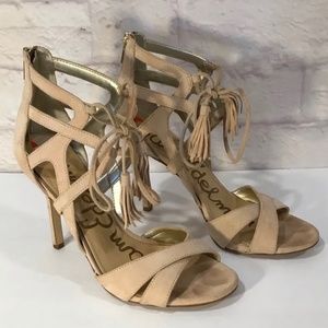 Sam Edelman Women's Sandal Stiletto Heels Shoes Beige Suede Zipper Strappy 9.5